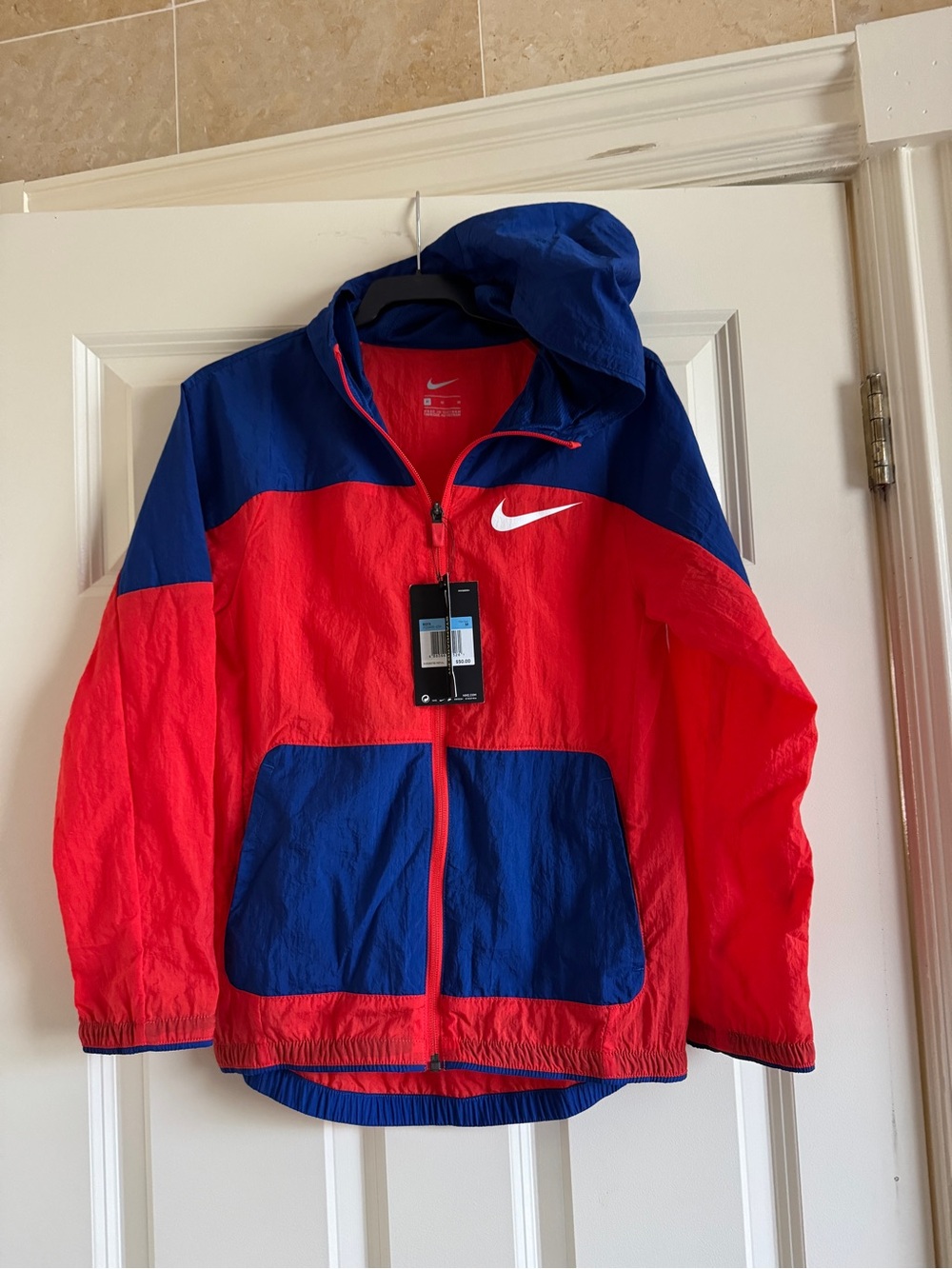 Nike Kids Red and Blue Hooded Windbreaker Jacket